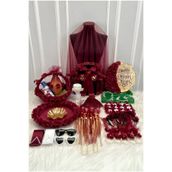 ZEYMERADE Bordo Kına Gecesi Seti Deluxe, Gelin Damat Duvak Seti Ve Malzemeleri, Tepsi Sepet Testi Taç Nedime