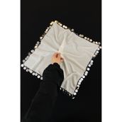 ZEYMERADE Büyük Boy Şifon Halay Mendili, 50x50cm Krem Gümüş 5 Adet, Gelin Damat Düğün Kına Sünnet Nişan Bride
