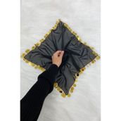 ZEYMERADE Büyük Boy Şifon Halay Mendili, 50x50cm Siyah Gold 5 Adet, Gelin Damat Düğün Kına Sünnet Nişan Bride