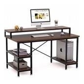 Zizuva Tasarım 95x60x140cm Ceviz Ev Ofis Bilgisayar Metal Raflı Çalışma Masası