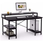 Zizuva Tasarım 95x60x140cm Siyah Ev Ofis Bilgisayar Metal Raflı Çalışma Masası