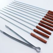 AKT 422354 10'lu Maşa Ağaç Saplı Barbekü Mangal İçin Şiş