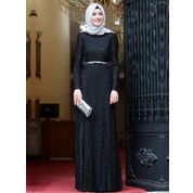 Amine Hüma Orkide Abiye Siyah Tesettür Elbise