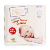 Baby&Me 60x90 cm 40 Adet Süper İnce Alt Değiştirme Örtüsü