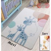 Confetti Happy Giraffe Oymalı 133x190 cm Bebek Odası Halısı Mavi-
