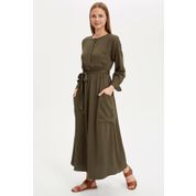 Defacto K6779AZ.19HS.KH211 Haki Kemerli Uzun Elbise 