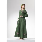 Eliş Şile Bezi Burçak Yeşil Uzun Kol Kadın Elbise