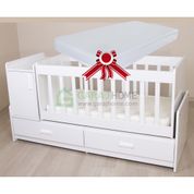 GarajHome Pırlanta Mdfli Büyüyen 60x120 cm Beyaz Yataklı Beşik