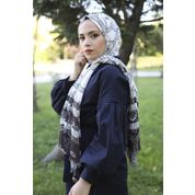 Guzz DS1005 Ekru Desenli Pamuk Eşarp