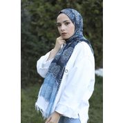 Guzz DS1009 Mavi Desenli Pamuk Eşarp