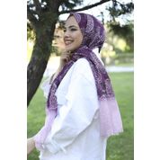 Guzz DS1013 Mürdüm Desenli Pamuk Eşarp