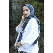 Guzz DS1024 Lacivert Desenli Pamuk Eşarp
