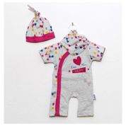 Heart Beat Happy 3'lü Reçmeli Gri-Pembe 1-9 Ay Kız Bebek Tulum
