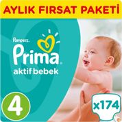 Prima Aktif Bebek No:4 Maxi 174 Adet 8-14 Kg Bebek Bezi