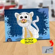 1 Gülümseyen Beyaz Tüylü Kedicik 99 Parça Puzzle Yapboz Tablo