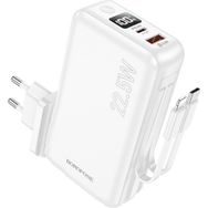 10000MAH Powerbank, Avrupa ve Amerika Adaptörlü Güç Bankası, iPhone ile Uyumlu Şarj Seviyesi LED Gösterli Kompak ve Modern Tasarım BJ39 - Beyaz