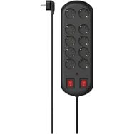 10'lu Akım Korumalı Priz, 2 switches, 2m, Siyah
