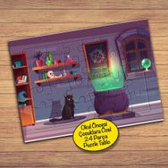 1137 Cadı Kazanı Siyah Kedi Çocuklara Özel Puzzle Yapboz Tablo