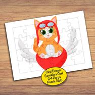134 Kanatlı Kalp Üzerinde Kedicik Çocuklara Özel Puzzle Yapboz Tablo
