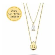 14 Ayar Altın Damla Taşlı İkili Kolye