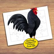 14467 Siyah Kırmızı İbikli Horoz Çocuklara Özel Puzzle Yapboz Tablo