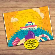 145PZ Yaz Mevsimi Denizde Gemi Çocuklara Özel Puzzle Yapboz Tablo