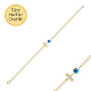 14k Altın Nazar Boncuklu İ Harfli Bileklik