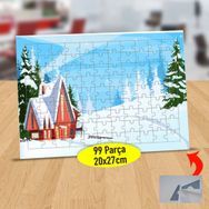 16838 Karlı Dağ Evi Manzarası 99 Parça Puzzle Yapboz Tablo