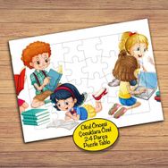16899 Ders Çalışan Arkadaşlar Çocuklara Özel Puzzle Yapboz Tablo