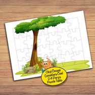 18646 Yeşil Ağaç Altında Kedicik Çocuklara Özel Puzzle Yapboz Tablo