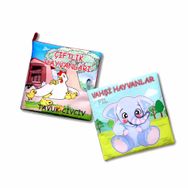2 Kitap Tox Çiftlik Hayvanlar ve Vahşi Hayvanlar Kumaş Sessiz Kitap T058 T111 - Bez Kitap Eğitici Oyuncak Yumuşak ve Hışırtılı
