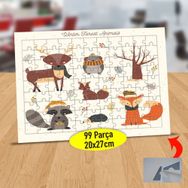20 Ormanda Atkılı Sevimli Hayvanlar 99 Parça Puzzle Yapboz Tablo