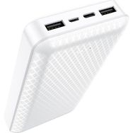 20000MAH 74WH, Dual USB Output, Usb-C Input ve Micro USB Input Güç Bankası Powerbank iPhone ile Uyumlu Şarj Seviyesi LED Gösterli Kompak ve Modern Tasarım BJ3A - Beyaz
