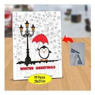 214 Karlı Havada Şemsiyeli Penguen 99 Parça Puzzle Yapboz Tablo