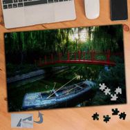 241 Göl Üstü Kırmızı Köprü Ve Kayık 240 Parça Puzzle Yapboz Tablo