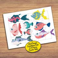 26PZ Sevimli Renkli Balıklar Çocuklara Özel Puzzle Yapboz Tablo