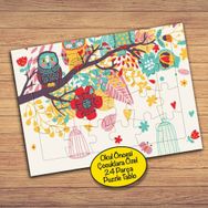 28734 Çiçekli Şekiller Baykuş Çocuklara Özel Puzzle Yapboz Tablo