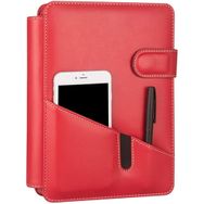 2K 5296 Ajanda Tarihsiz Kareli Suni Deri Telefon Kılıflı 4 Halka Mekanizmalı Hesap Makineli Organizer, Kırmızı