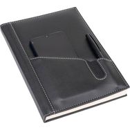 2K Deri Telefon Kılıflı Kapak Defter Tarihsiz Çizgili Siyah 17x24 cm Ajanda