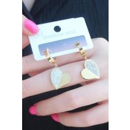 316L Çelik Gold Renk Kalp Model Zirkon Taşlı Kadın Küpe
