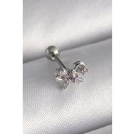 316L Çelik Gümüş Renk Zirkon Taşlı Kurdele Tragus Piercing - Tj-Pr1265