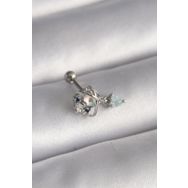 316L Çelik Gümüş Renk Zirkon Taşlı Sallantı Kalp Detay Tragus Piercing - Tj-Pr1361