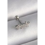 316L Çelik Gümüş Renk Zirkon Taşlı Yonca Tragus Piercing - Tj-Pr1255