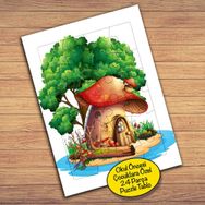 3334 Yeşil Ağaç ve Mantar Ev Çocuklara Özel Puzzle Yapboz Tablo