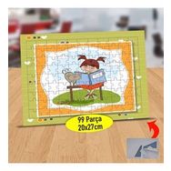 340 Kedisine Kitap Okuyan Mutlu Kız 99 Parça Puzzle Yapboz Tablo