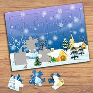34036 Karlı Kış Temalı Çocuklara Özel Puzzle Yapboz Tablo