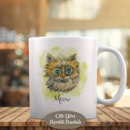 402 Sevimli Yeşil Gözlü Kedicik Meow Kupa Bardak