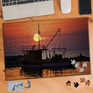 419 Gün Batımında Denizde Tekne 240 Parça Puzzle Yapboz Tablo
