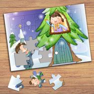 43712 Mutlu Çocuklar Ve Ağaç Ev Çocuklara Özel Puzzle Yapboz Tablo