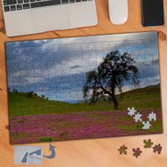 442 Pembe Çiçekli Çimenler Ağaç 240 Parça Puzzle Yapboz Tablo